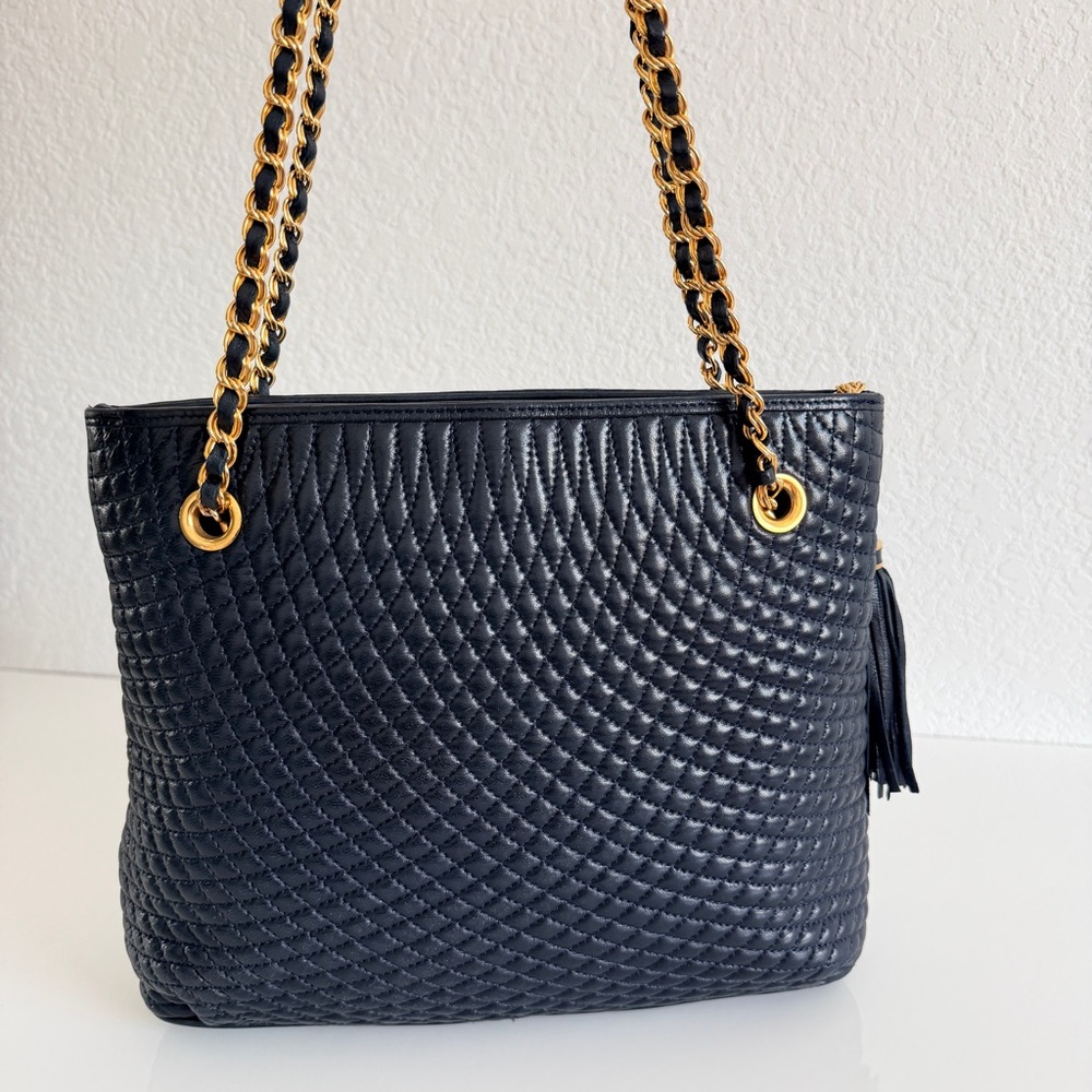 Bally navy quilted chain strap tote bag
